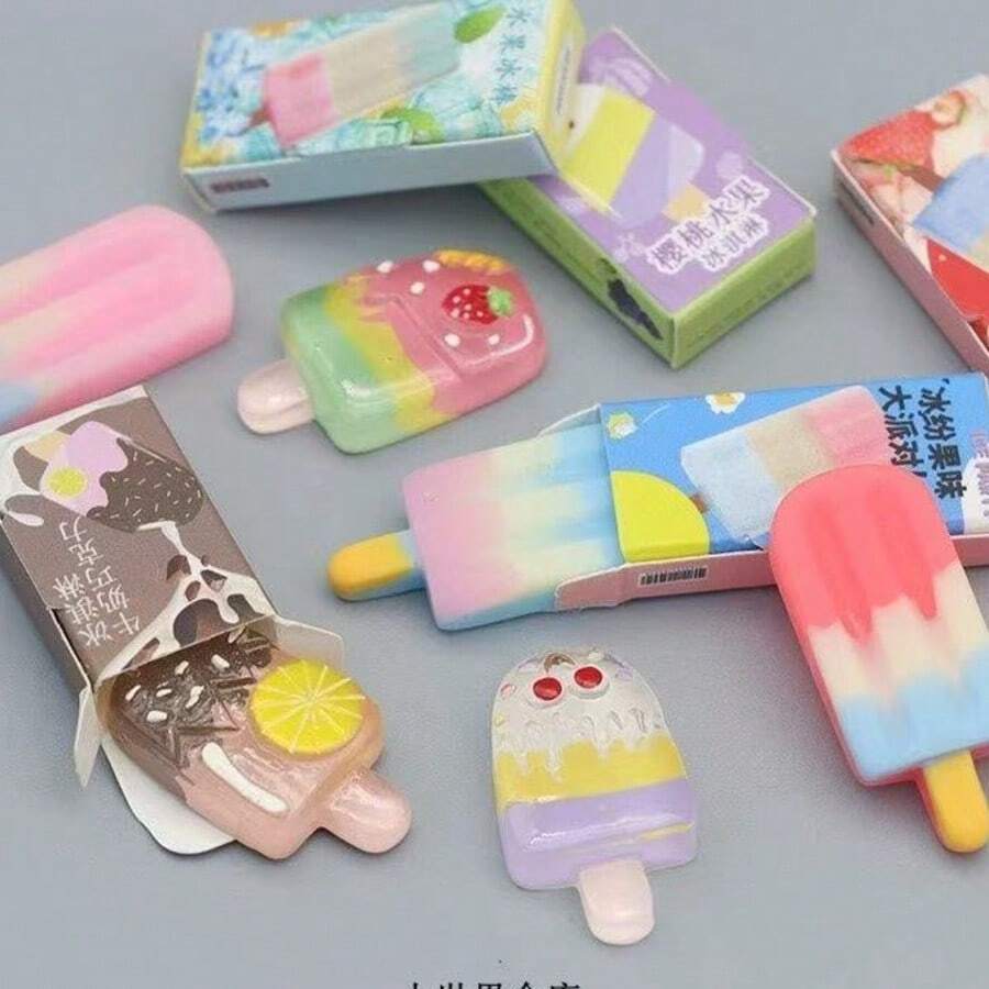 1:12 迷你逼真奶油冰淇淋毛绒玩具,微型迷你食物道具,适用于娃娃屋,夏季玩具屋场景配件(颜色随机) - 彩色 - 查看 1