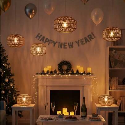 Handwoven Lamp Shade Suitable For Multiple Scenarios, Diamond Weave Design, Applicable For Holiday Decor, Kitchen, Bedroom, Openwork Design Enhances Lighting And Ambiance