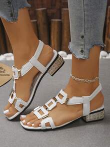 1 Pair Fashionable & Comfortable Girl's High Heel Sandals With Rhinestone Buckle Decor, Suitable For Daily Casual Wear And Evening Party, An Essential Item For Girl - White - View 6