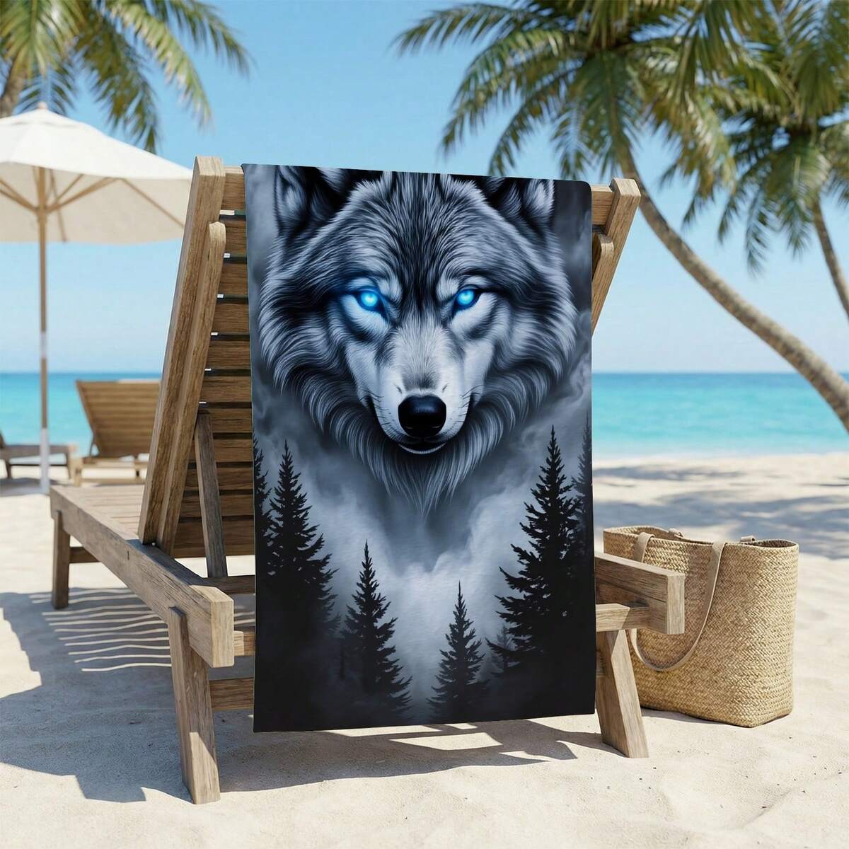 1 pièce Serviette de plage Loup et Forêt, Serviette de plage extra-large en microfibre ultra-douce, Serviette de bain super absorbante, Convient pour les voyages, la piscine, la plongée, le surf, le yoga, le camping, Disponible en plusieurs tailles, Accessoires de plage pour la plage, la piscine, les voyages, le camping, le yoga 5