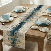 1pc Blue Abstract Textured Print Table Runner, Suitable For Holidays, Parties, Birthdays, Dinners, Restaurant Table Decor, All Seasons, Home Decor - Multicolor - View 2