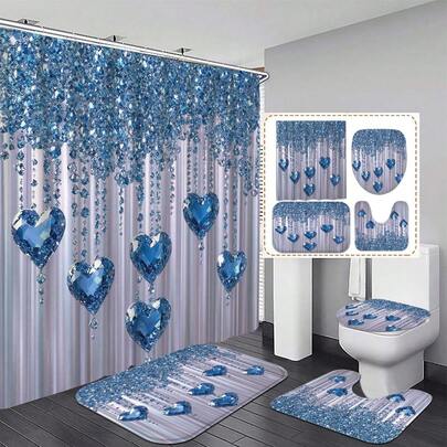 Bộ 4 món rèm tắm in họa tiết thời trang sáng tạo - Rèm tắm polyester chống thấm nước, rèm cửa sổ trang trí phòng tắm, thảm chống trượt phòng tắm, bộ thảm phòng tắm bao gồm bọc bồn cầu, thảm tắm và thảm trải sàn, kích thước 70,9" x 70,9", dễ dàng lắp đặt với 12 móc - Phong cách hiện đại, phù hợp trang trí nhà cửa, phòng tắm, phòng khách, phòng ngủ, phòng sinh hoạt chung, dễ dàng vệ sinh và bảo quản, quà tặng tân gia trang nhã - Phù hợp cho mọi mùa.