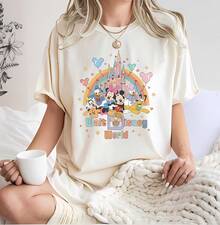Vintage Washed Walt Disney World Stylish Shirt, Classic Mickey And Friends Art Print Tee, Retro Disney World Casual Apparel, Nostalgic Vintage Disney Scenery Design Top, Elegant Disneyland Daily Short Sleeve T-Shirt - 白色 - 查看 1
