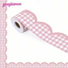 1 Gulungan 5m/16.4ft Pita Pinggir Papan Buletin Kotak-kotak Merah Muda, Pita Dekoratif Perekat untuk Papan Tulis Kelas, Sekolah, Rumah dan Dekorasi Dinding Kantor - stiker - View 3