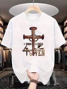 Camiseta de fe cristiana para hombre con diseño "1 cruz, 3 clavos, 4 donaciones" - Camiseta gráfica religiosa negra y dorada, cuello redondo informal de manga corta, cómoda para todas las estaciones, ideal para iglesia, atuendo casual y eventos cristianos - Tallas unisex para adultos y jóvenes disponibles. - Blanco - Ver 9