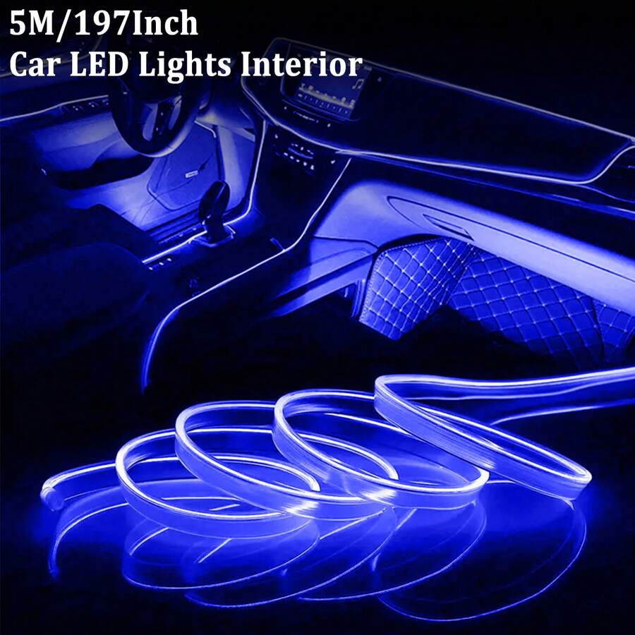 5M/197Inch Car Ambient Light, USB-Powered LED Neon Light Strips, Flexible Car Interior Ambient Light Strip For Cars, RVs, SUVs & Trucks, Perfect For DIY Decoration And Party Atmosphere - Blue - 查看 1