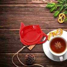 MAGICLULU - Posavasos de cerámica para bolsitas de té 2 piezas soporte para bolsitas de té en forma de tetera bandeja de cuchara plato de condimento plato para aperitivos café rojo - Rojo - Ver 5