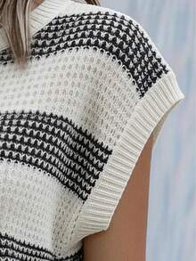 Áo tank top dệt kim cổ tròn phong cách thường ngày dành cho nữ, thích hợp cho kỳ nghỉ. - Đen và trắng - Xem 5