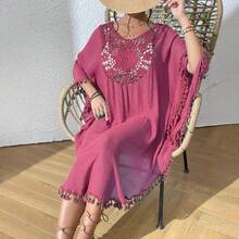 New Beach Dress, Crochet Patchwork Tassel Swimsuit Bikini Cover-Up - 6518-white - View 11