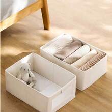 1/2pcs Transparent Fabric Wardrobe Storage Box, Suitable For Closet, Bedroom And Home Storage. Can Store White T-Shirts, Black Pants, Women's Winter Clothes, Dresses, Elegant Apparel, White Shirts, Long Sleeve Shirts, White Jumpsuits, Spring Dresses, Spring Sets, Spring Wear, Minimalist Style, Summer Tops, Etc. - Beige - View 7