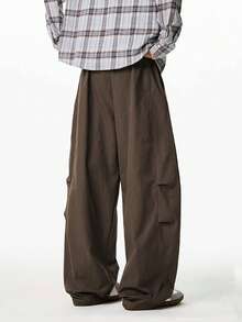 Officeau Japanese Style Straight Leg Cargo Pants, Casual Loose Fit Trousers For Men - Coffee Brown - View 4