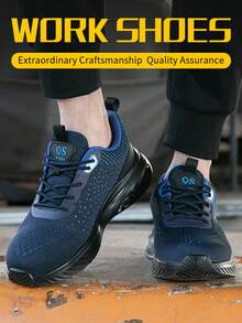 Unisex Safety Shoes, Fashionable Shock-Absorbing Outdoor Work Shoes. Steel Toe Cap Sports Shoes, Anti-Crush Anti-Puncture Work Safety Shoes, Breathable And Comfortable, Suitable For Outdoor Industrial Construction Labor Protection Shoes For Men And Women - Blue - View 4