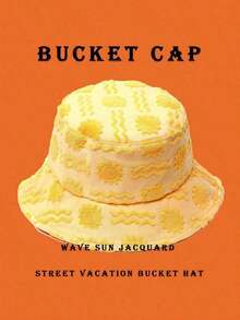 1pc Polyester Casual Street Style Sun Wave Pattern Bucket Hat, Suitable For Spring, Summer, Autumn And Winter Winter Outfits - 黃色 - 查看 3
