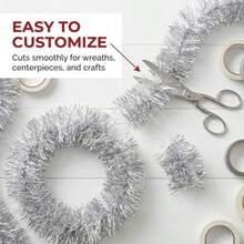 TCDesignerProducts Silver Tinsel Garland - 15' Long x 2" Wide - Plateado - Ver 7