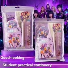 Group Stationery Set, Includes 1 Set Of Rulers (4 Measuring Rulers With Clear Markings), 1 Cartoon Brooch, And 1 Retractable Purple Gel Pen (Quick-Drying) - Multicolor - View 2