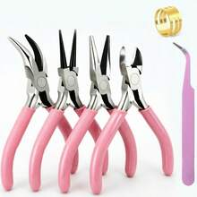 KLONKEE Bộ 6 kìm làm trang sức màu hồng - Dụng cụ làm trang sức chuyên nghiệp, bao gồm kìm mũi cong, kìm mũi tròn, kìm mũi nhọn, kìm mũi cong và kìm cắt chéo - Thiết kế hàm răng cưa, thích hợp cho các sản phẩm thủ công - Bao gồm dụng cụ mở nhẫn và nhíp. - Bộ kìm làm đồ trang sức - Xem 14