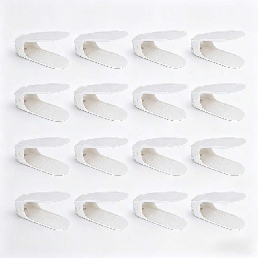 20 Sets White Adjustable Shoe Organizer With Anti-Slip Particles, 4 Levels For Different Shoes, Space-Saving Home Storage, Great Mother's Day Gift - 查看 1