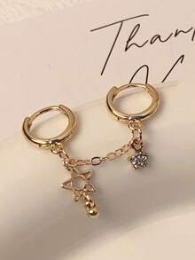 1pc Fashionable Tassel & Star Asymmetric Y2K Silver Tone Earring For Women - 銀色 - 查看 4
