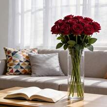 Flores artificiales Rosas falsas, rosas de seda artificial borgoña con tallos, ramos realistas para centro de mesa de boda, decoraciones del Día de San Valentín, decoración del hogar, manualidades de fiesta DIY - Burdeos - Ver 3