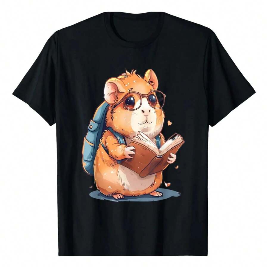 Guinea Pig Reading Book Back To School A - Black - View 1