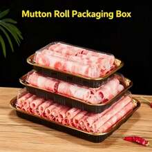 Disposable Plastic Meat Roll Container With Transparent Lid, Black Gold Edge PET Tray Suitable For Beef, Lamb, Pork Slices, Stackable Frozen Takeout Box Suitable For Hot Pot, BBQ - Multicolor - View 4