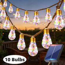 Luces de cuerda solares vintage de cuerda de cáñamo a prueba de caídas, 8 modos de parpadeo IP44 resistentes al agua con encendido/apagado automático, luces decorativas para exteriores para valla, patio, jardín, árbol, balcón, camping - Multicolor - Ver 13