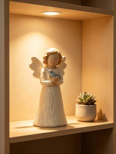 Angel Statue With Blue Bird Decor - Elegant Living Room Bedroom Office Desk Decoration, Healing Gift, Blessing Decor, Inspiring Desktop Sculpture That Brings A Ambiance, Suitable For Religious Art Enthusiasts