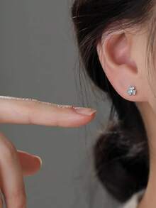 Bông tai bạc S925 hình hoa diên vĩ đính đá Zirconia 5A, thanh lịch và không gây dị ứng, phù hợp với tai đã xỏ lỗ, quà tặng sinh nhật/Giáng sinh kèm hộp trang sức. - Bạch kim - Xem 3