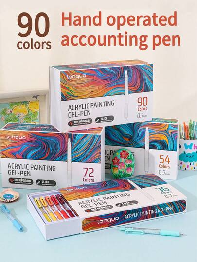 Back To School &Languo Acrylic Painting Pens 36/54/72/90 Colors Neutral Pens Set, Colorful Neutral Pens Set, Multi-Color Fine Writing & Drawing, Suitable For Notebooks, Painting, Marking, Includes Various Types To Meet Different Creative Needs, Professional Art Essential Suitable For Boys, Girls, Students Gift.
