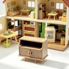 1:12 Scale Mini Cabinet - Small Open Shelving Unit, Miniature Living Room Furniture, 3D Model And Model Building - Brown - View 2