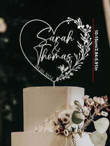 1pc Personalized Heart-Shaped Acrylic Groom & Bride Wedding Cake Topper, Customized Name & Date Wedding Heart Cake Decor, Newlywed Couple Cake Topper, Heart Cake Decoration, Party Decor, Wedding Cake Decoration - C-heart Wedding Cake Tag - View 10