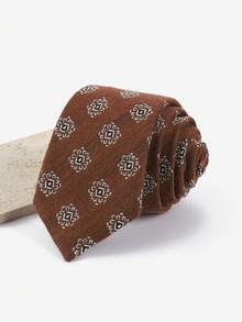 7cm Soft Milk Tea Color Textured/Vintage Floral Pattern Necktie, Handmade Retro Aesthetic, Versatile For Commute, Date, School Style,Festival,Fathers Day Gift - Multicolor - View 8