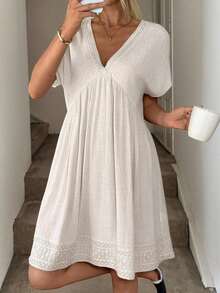 Vestido casual suelto de lino de verano para dama, color beige, apropiado para festivales de música - Blanco y Negro - Ver 10