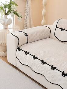 Một chiếc gối sofa nhung kiểu dáng tối giản hiện đại với họa tiết nơ jacquard, chống nhăn, bền, chống trầy xước do mèo, có thể giặt được quanh năm, phù hợp cho phòng khách. - trắng - Xem 6