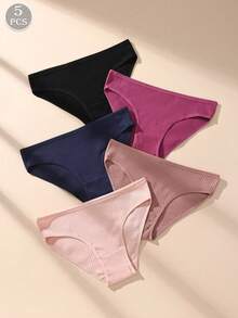 Conjunto de 5 calcinhas femininas de cor sólida, confortáveis, minimalistas, macias e respiráveis. - Multicolorido - Ver 6
