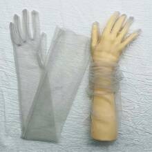 Fashion Long Sheer Tulle Gloves Ultra Stretchy Full Finger Mittens Mesh Elbow Wedding Bride Gloves Halloween Accessory - màu xanh lá cây - Xem 3