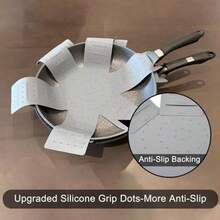 Protectores de ollas y sartenes almohadilla protectora de silicona de 3 piezas protector de sartenes apilables. Tiene un diseño único de apertura y fijación que se puede utilizar para proteger y - Gris - Ver 5