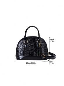 New Vintage Crocodile Embossed Zipper Shell Bag, Handbag, Shoulder Bag With Adjustable Strap, Suitable For Women Office, Shopping, Travel - Black - View 2