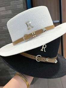 Boho 1pc Women's Fashionable And Cute Straw Hat With Leather Buckle Suitable For Beach Vacation, Daily Use, And Sun Protection Cowboy Hat Valentine's Day - Mũ Rơm - Xem 2