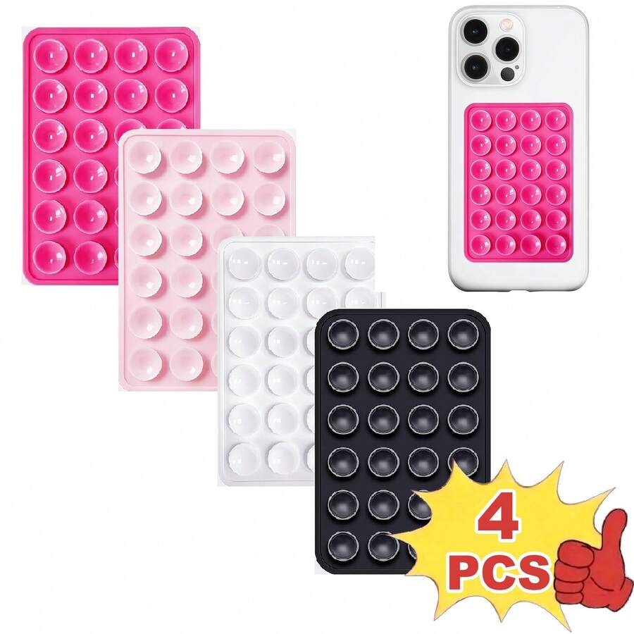 1-4pcs Reusable Double-Sided Suction Cups, 24 Small Suction Cups Non-Slip Silicone Pads, Silicone Suction Cup Phone Stand, Waterproof Adhesive Stand Suitable For Most Phones, Universal Phone Ring Holder, Suitable For Selfie And Video, With Strong Adhesive Installation Accessories - Multicolor - View 1