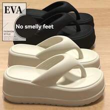 [Runs One Size Small] New EVA Platform Women's Sandals, White, Round Toe, Simple Design, Lightweight And Stylish Flat Sandals, Suitable For Outings, Parties, Vacations And Beach Wear. - màu đen - Xem 4