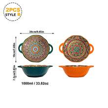 Bộ 2 bát súp gốm sứ kiểu Bohemia hai quai, bát súp lớn sáng tạo dùng trong gia đình, bát mì ramen, bát salad trái cây chất lượng cao. - sự kết hợp - Xem 14