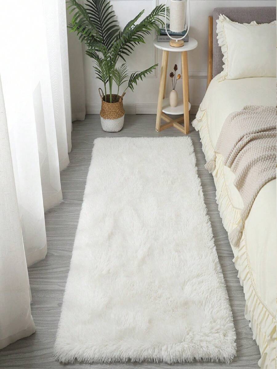 1pc Soft & Fluffy White Carpet, Suitable For Living Room, Bedroom, Study, Closet, Studio, Decorative Rug, Washable - Solid Color - View 1