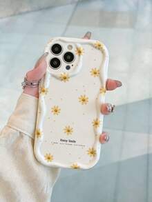 Funda de teléfono con pintura floral brillante, textura ondulada y borde con efecto crema anti-caída - Multicolor - Ver 2