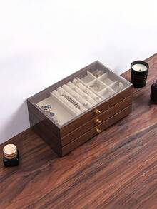 3-Tier Jewelry Box, Wooden Jewelry Storage Box, Acrylic Jewelry Organizer, Retro Style Jewelry Box, Drawer Type Jewelry Box, Cosmetic Storage Box, Can Display Rings, Earrings, Necklaces, Bracelets School Supplies - Jewelry Box - View 7