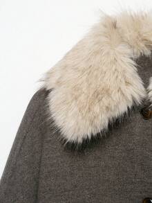 Camellia New Autumn/Winter Women's Fashion Jacket, European & American Style Minimalist Versatile Faux Fur Collar Coat - Light Brown - View 8