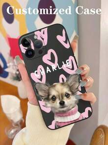 Customized Photo Phone Case, Featuring Small Heart Design, Made Of Shock-Resistant TPU Material, Compatible With IPhone 17, 16, 15, 14, 13, 12, 11 Pro Max, 17 Air, 17 Pro Max, A16, Galaxy S25 Ultra, Honor, . Personalize With Couple, Family And Life Photos For Occasions Like Ramadan, Mother's Day, Father's Day, Birthday, Anniversary, Easter, Etc. - Black - View 2