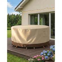 Patio Furniture Covers Round Outdoor Furniture Covers Waterproof Windproof 600D Oxford Outdoor Patio Table And Chair Cover Beigeandbrown 84"DIAx28"H - 米棕色 - 查看 8