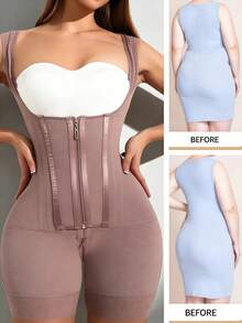 Purple Bustier Shapewear Bodysuit – Colombian Faja With Adjustable Shoulder Straps & Anti-Slip Leg Openings, Zipper+Hook Dual Compression, 9-Bone High Support Girdle, Open Crotch – Perfect For Daily Wear, Post-Surgery Recovery, Special Occasions & Parties - 彩色 - 查看 11