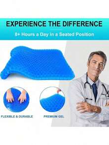 1 miếng đệm ngồi bằng gel, thích hợp cho việc ngồi lâu, dày 16 inch (khoảng 40cm) với hai lớp, đệm ngồi hình trứng thoáng mát, giúp giảm đau lưng, mông, xương chậu và xương cụt, phù hợp với ghế văn phòng, ghế xe hơi, xe lăn. - Đệm ngồi silicon - Xem 8
